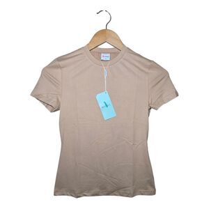 Wiholl Women’s XS 2-Pack Buttery Soft Basic T-Shirts Black & Beige NWT